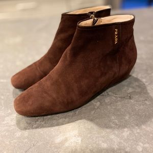 Brown Suede Low Prada Boots